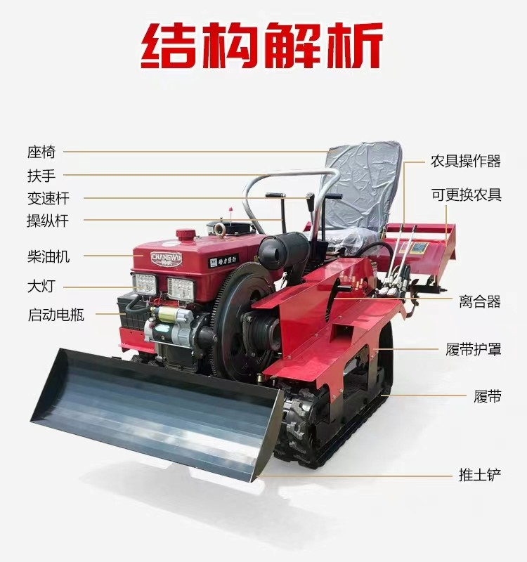 履带式微耕机水旱两用柴油农用大棚果园开沟小型家用乘坐式旋耕机图4
